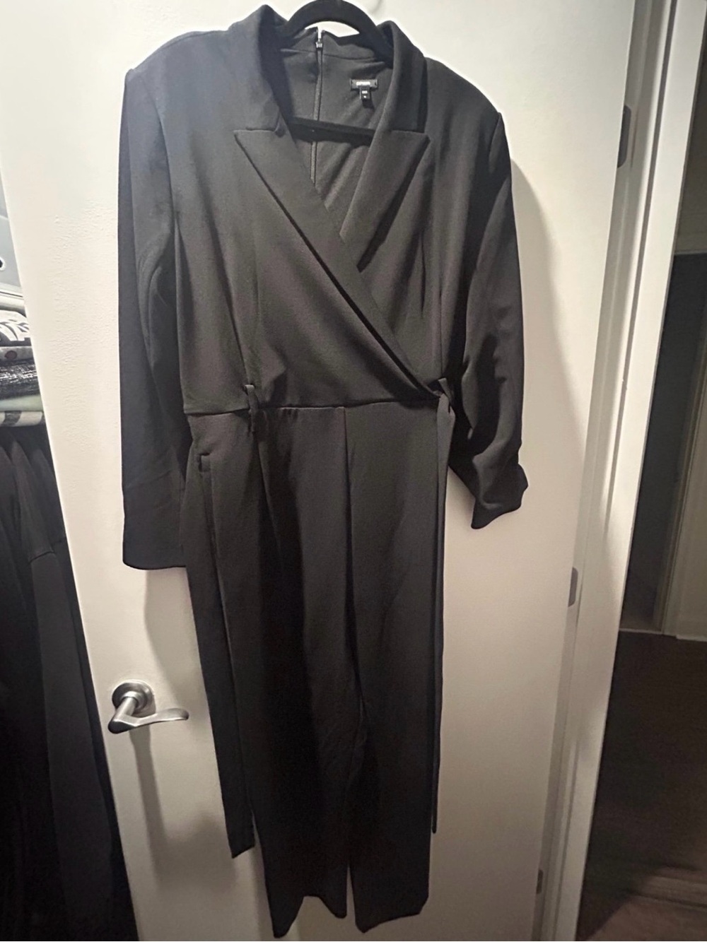 EXPRESS Black Wrap-Front Long Sleeve Dress